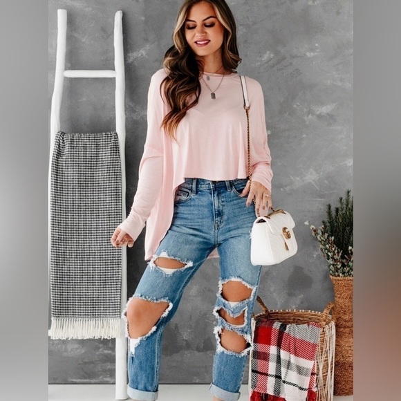 Cello Denim - CELLO, Complicated Feelings,High-Rise Distressed Mom Jeans in Medium Denim 11